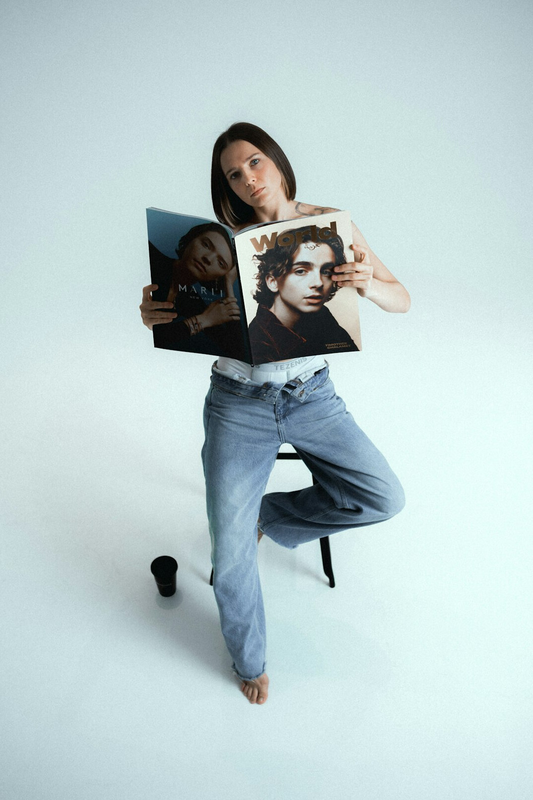 young artist with family photos